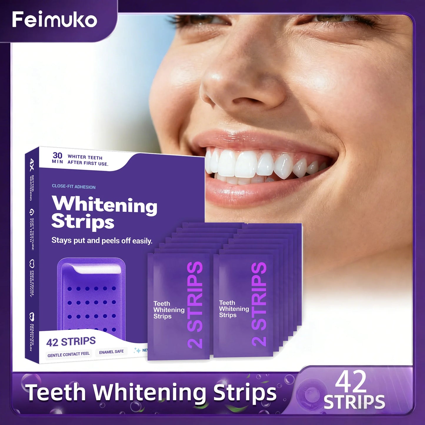 Purple Teeth Whitening Strips Improve Dental Yellowing Oral Cleaning Gel Teeth Bright Stain for Lasting Bright Smile