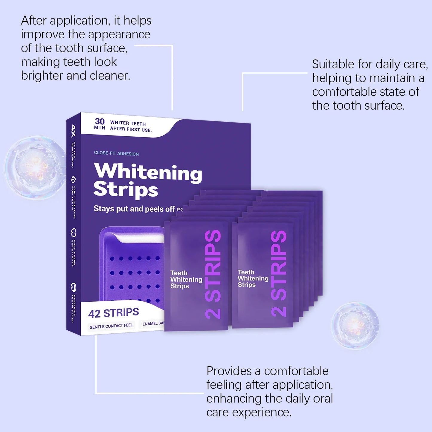 Purple Teeth Whitening Strips Improve Dental Yellowing Oral Cleaning Gel Teeth Bright Stain for Lasting Bright Smile