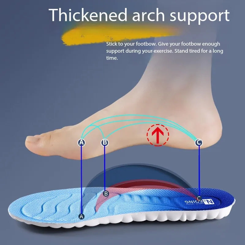 Sports Insoles for Shoes Women Men PU Sole Soft Breathable 4D Shock Absorption Cushion Running Orthopedic Care Insoles for Feet