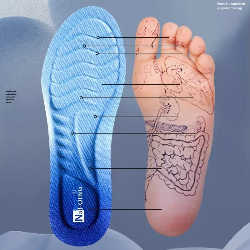 Sports Insoles for Shoes Women Men PU Sole Soft Breathable 4D Shock Absorption Cushion Running Orthopedic Care Insoles for Feet